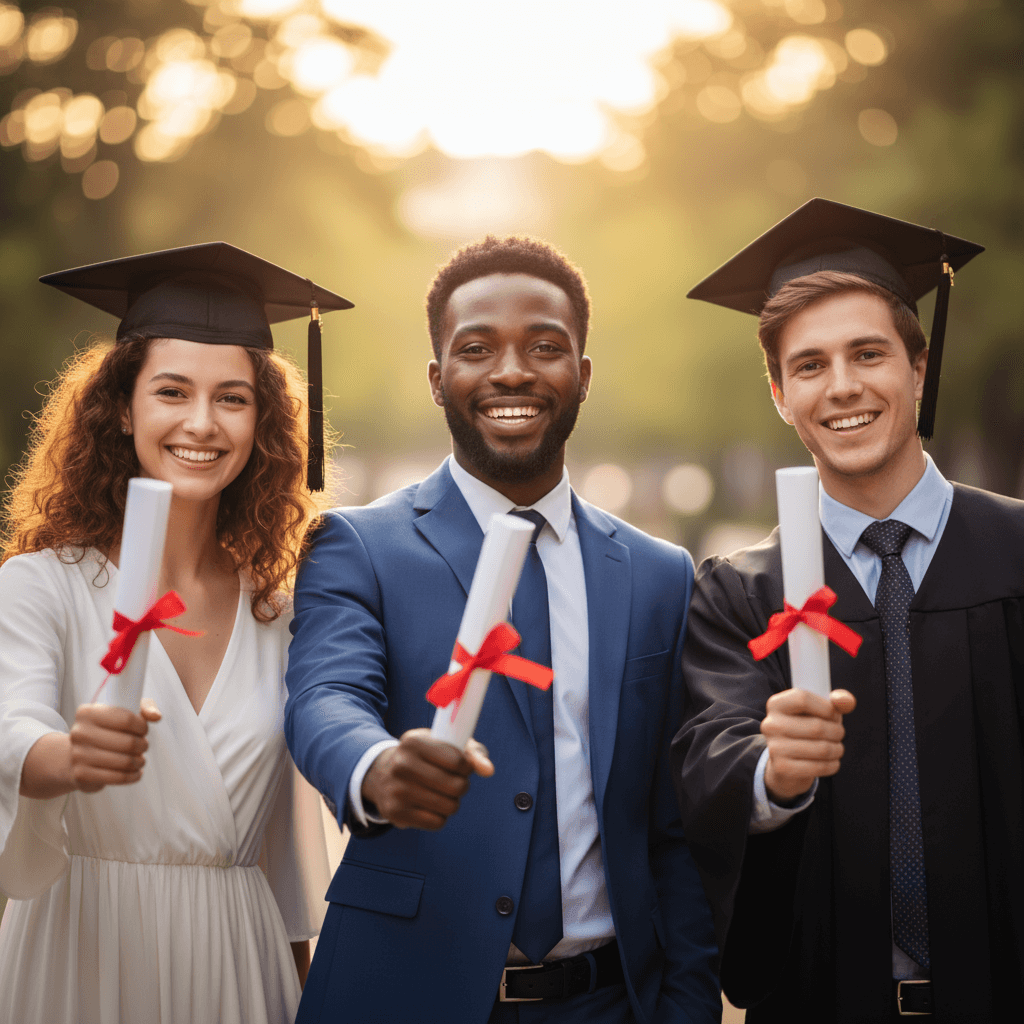 Jovens felizes com diploma de formatura